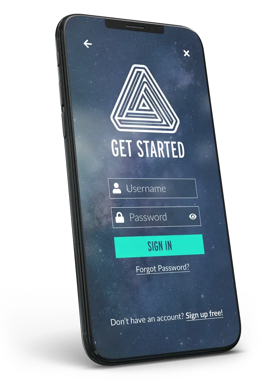 Application login screen presented on mobile device